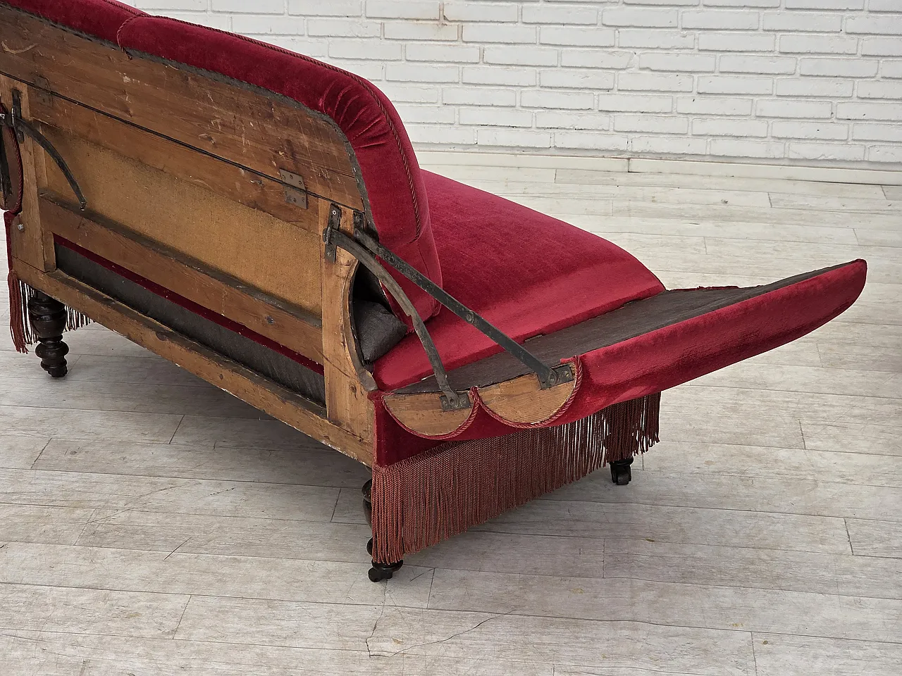 Danish 2-seater drop arm/back sofa, furniture velour, 1950s 18