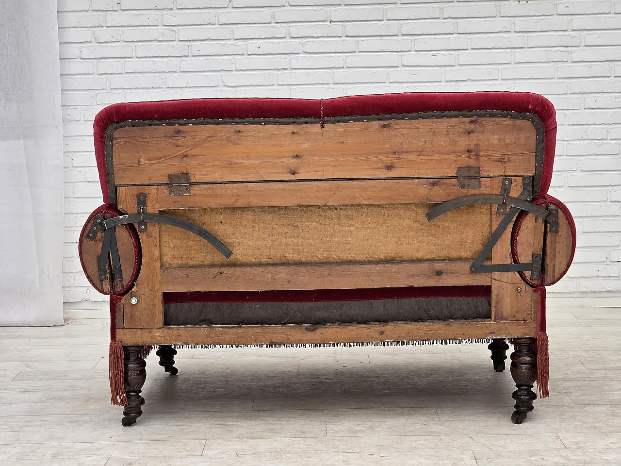 Danish 2-seater drop arm/back sofa, furniture velour, 1950s 20