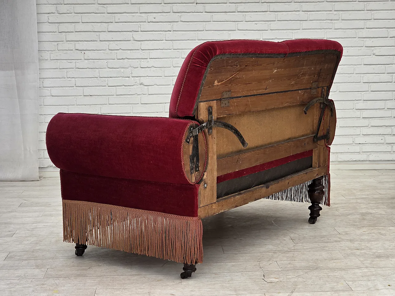 Danish 2-seater drop arm/back sofa, furniture velour, 1950s 21