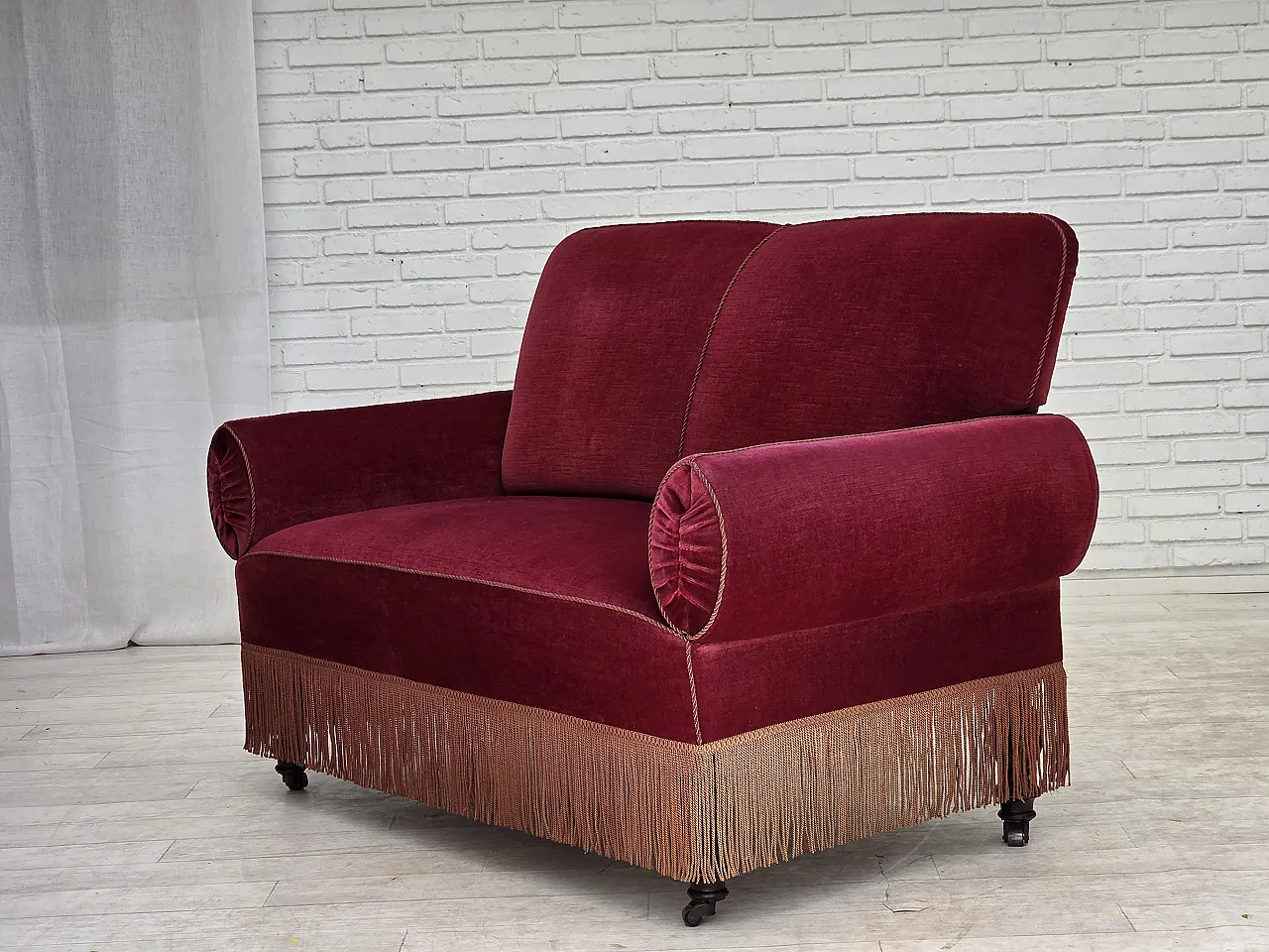 Danish 2-seater drop arm/back sofa, furniture velour, 1950s 22