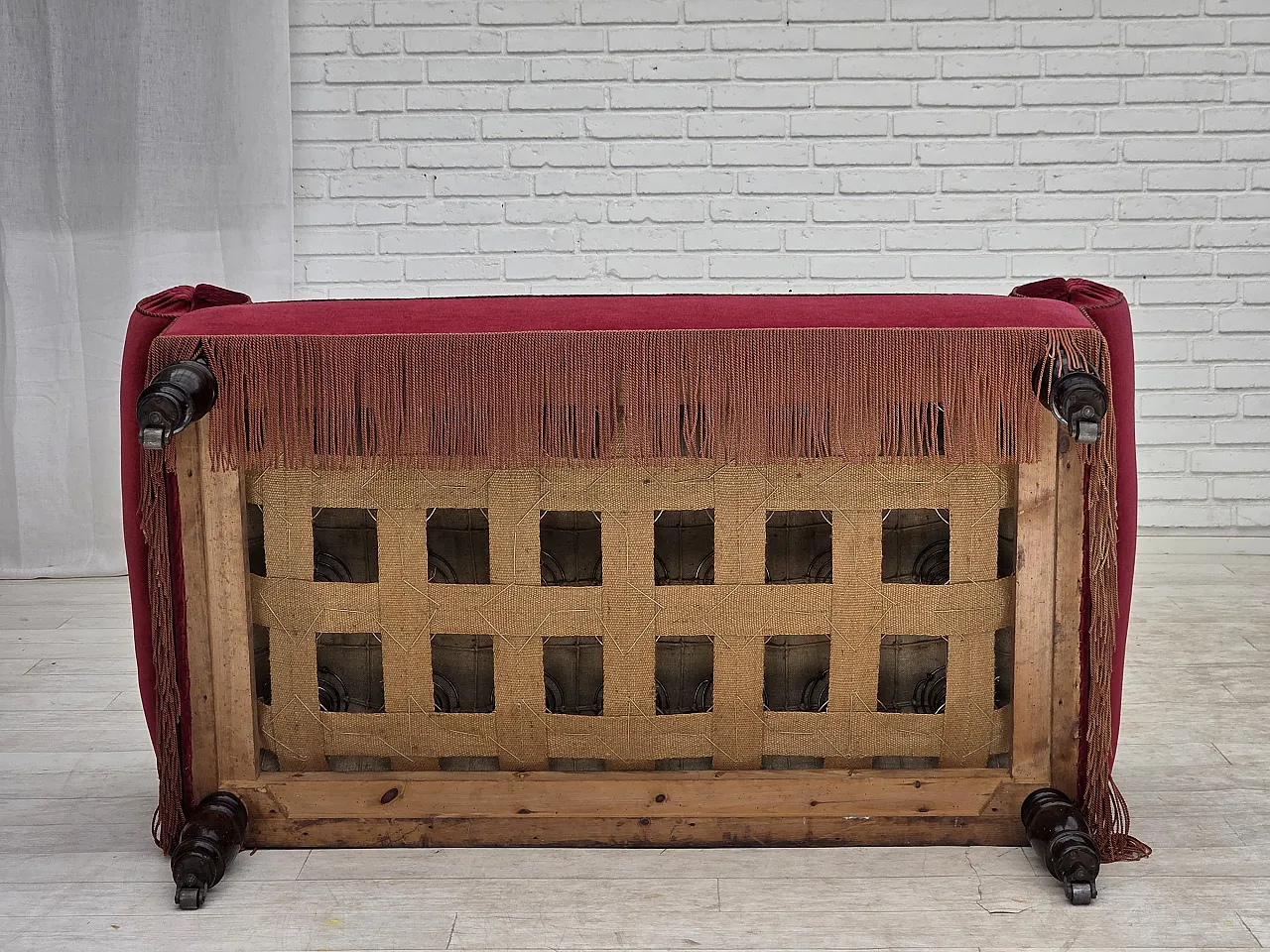 Danish 2-seater drop arm/back sofa, furniture velour, 1950s 23