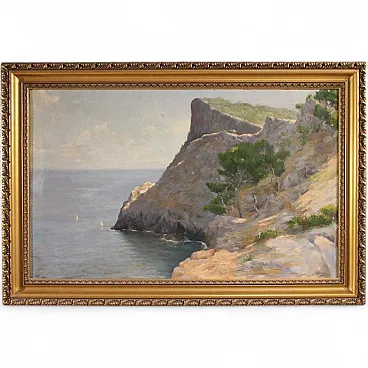 Dipinto spagnolo, paesaggio veduta di mare, '900