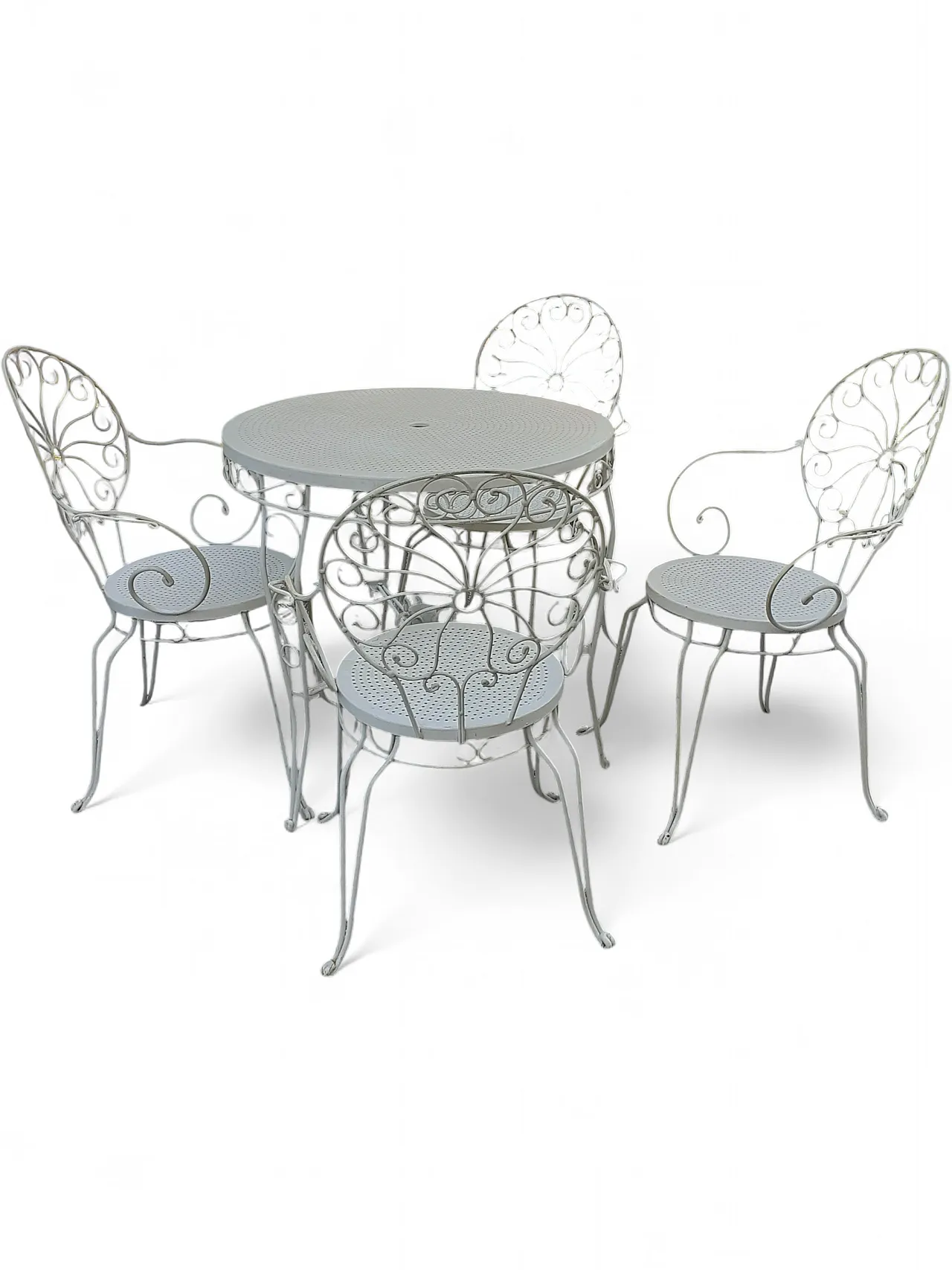 Iron garden table with 4 chairs, 1960s 11