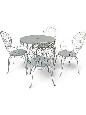 Iron garden table with 4 chairs, 1960s