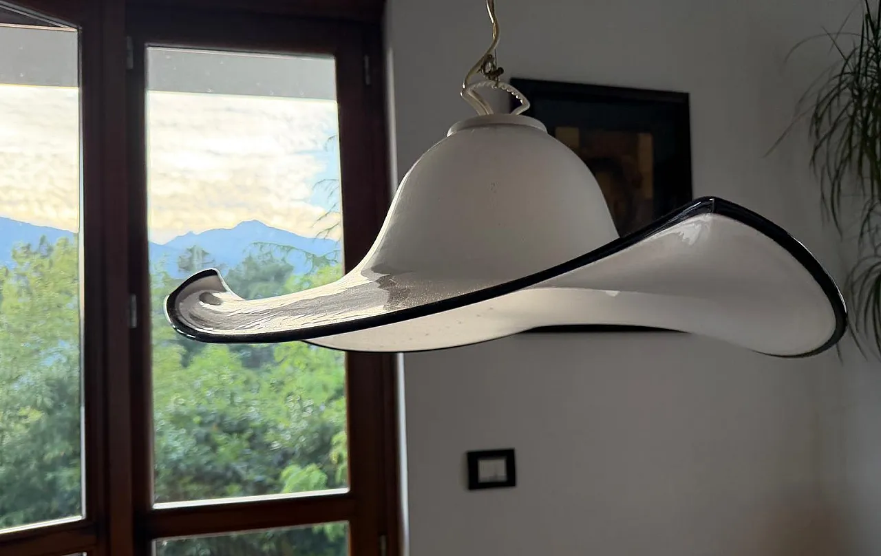 2 Large Mid-Century Wavy Hat Murano Glass chandelier, 1970s 14
