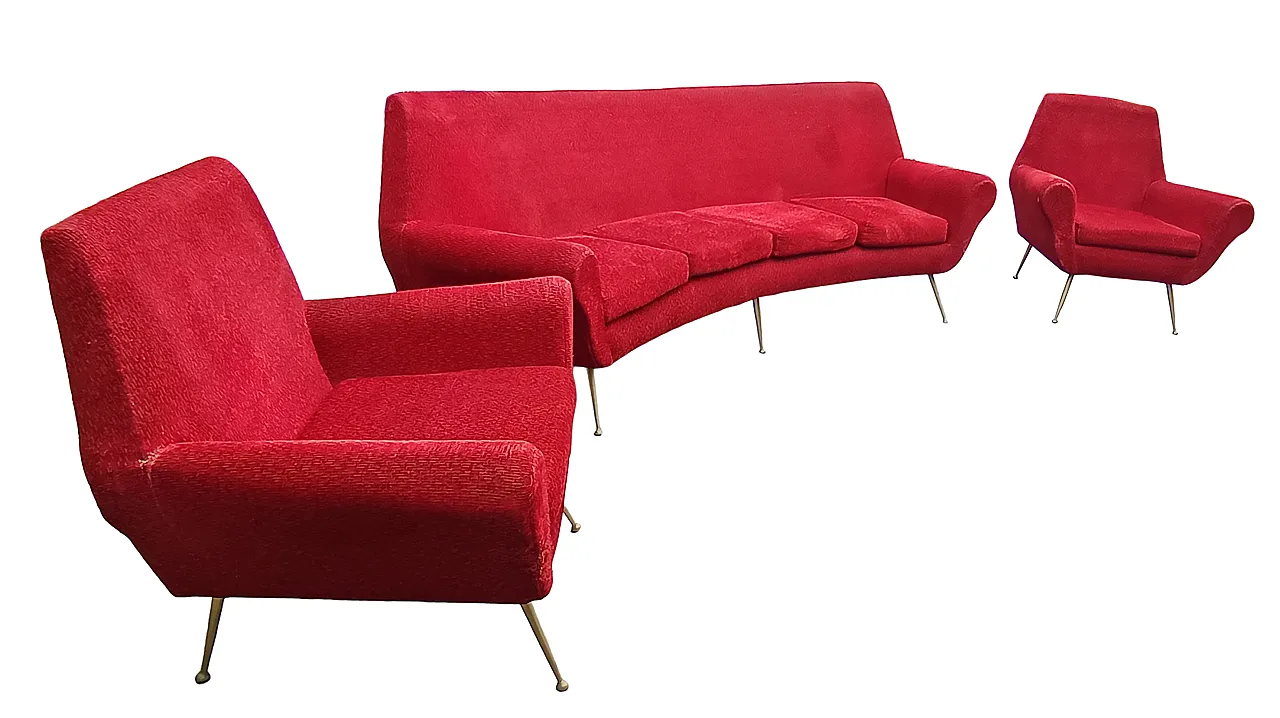 Sofa with 2 armchairs attr. to Gigi Radice, 1950s 1