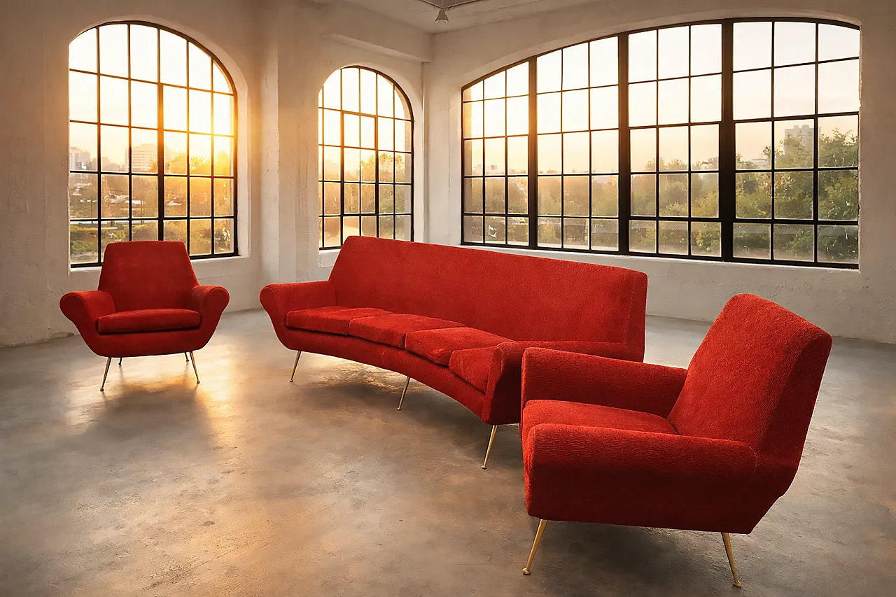 Sofa with 2 armchairs attr. to Gigi Radice, 1950s 4