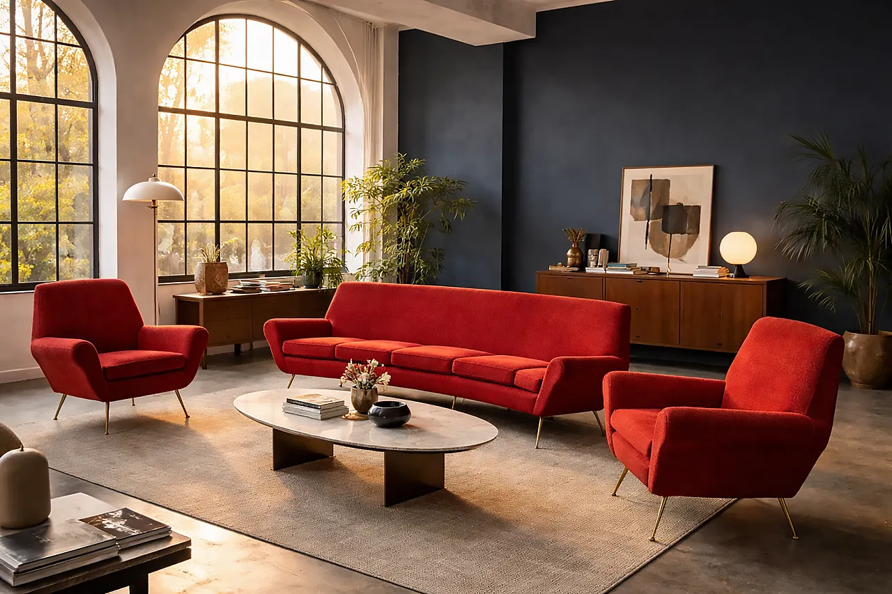 Sofa with 2 armchairs attr. to Gigi Radice, 1950s 5