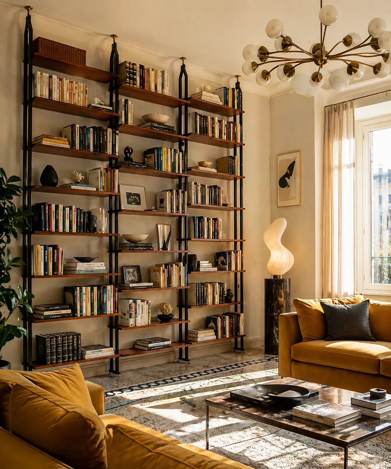 Grande libreria a tre moduli terra tetto scandinava, anni '60 6