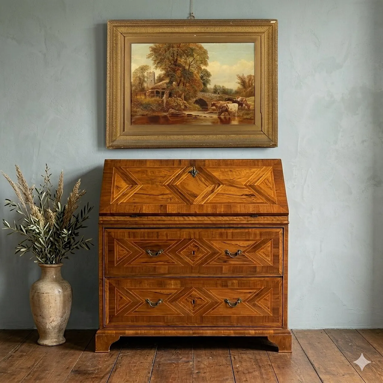 Walnut flap with olive wood scores, 18th century 2