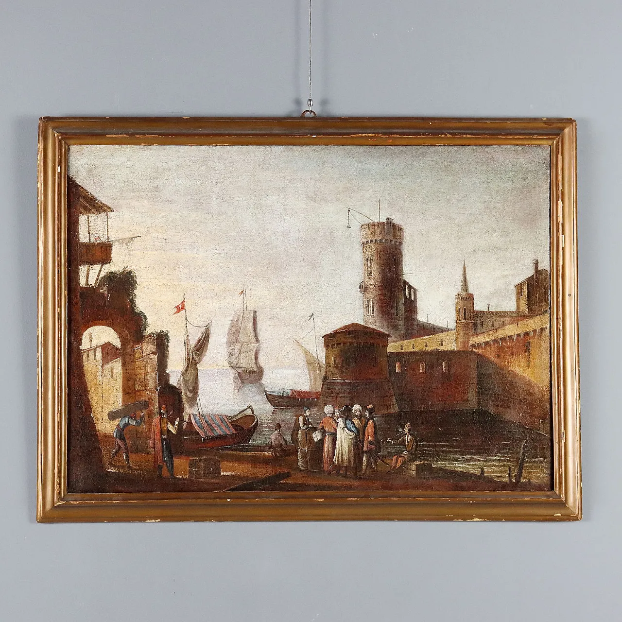 Mediterranean port scene, oil on canvas, 18th century 1