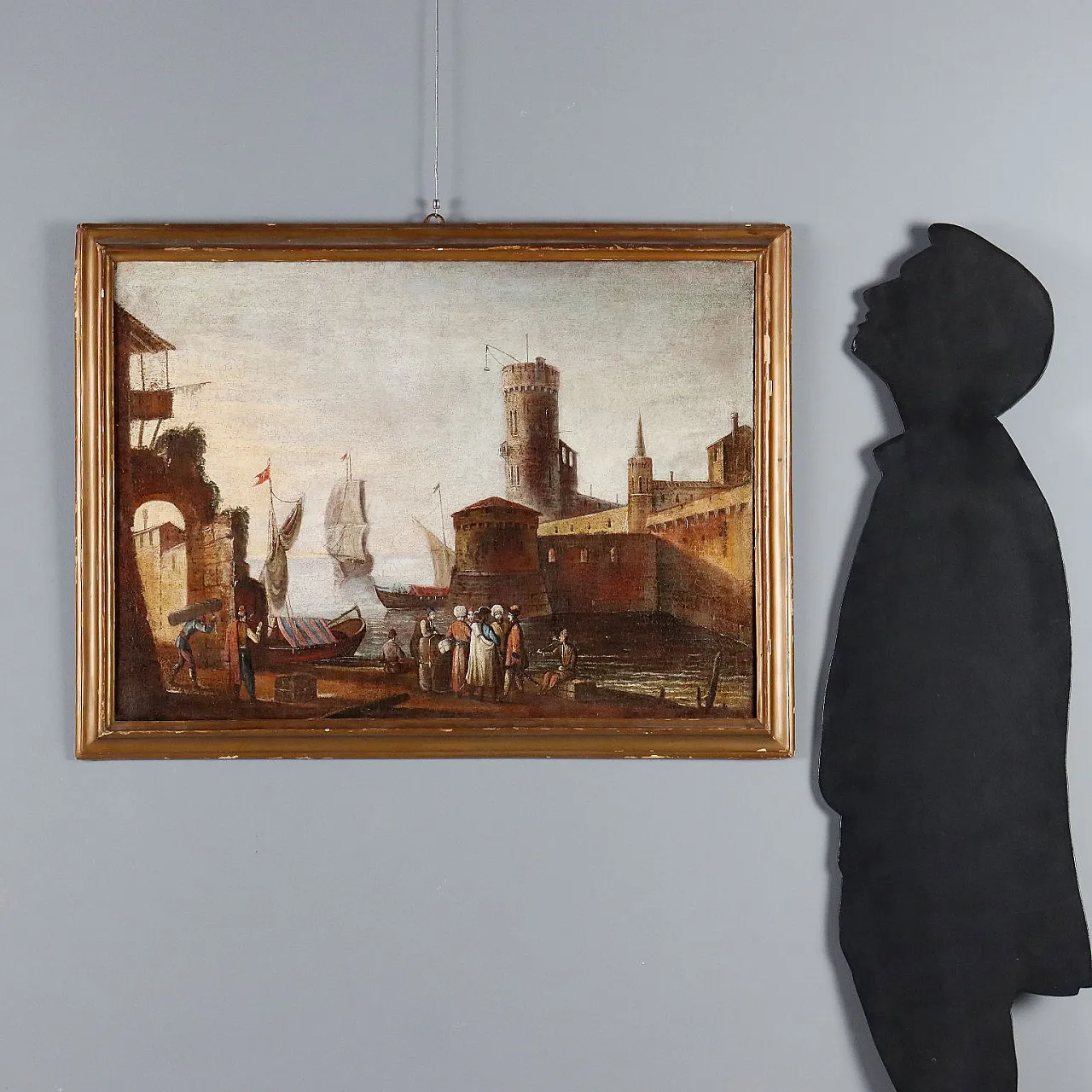 Mediterranean port scene, oil on canvas, 18th century 2
