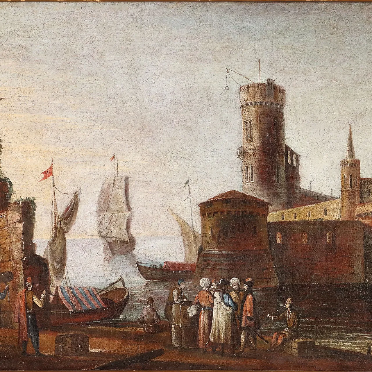 Mediterranean port scene, oil on canvas, 18th century 3