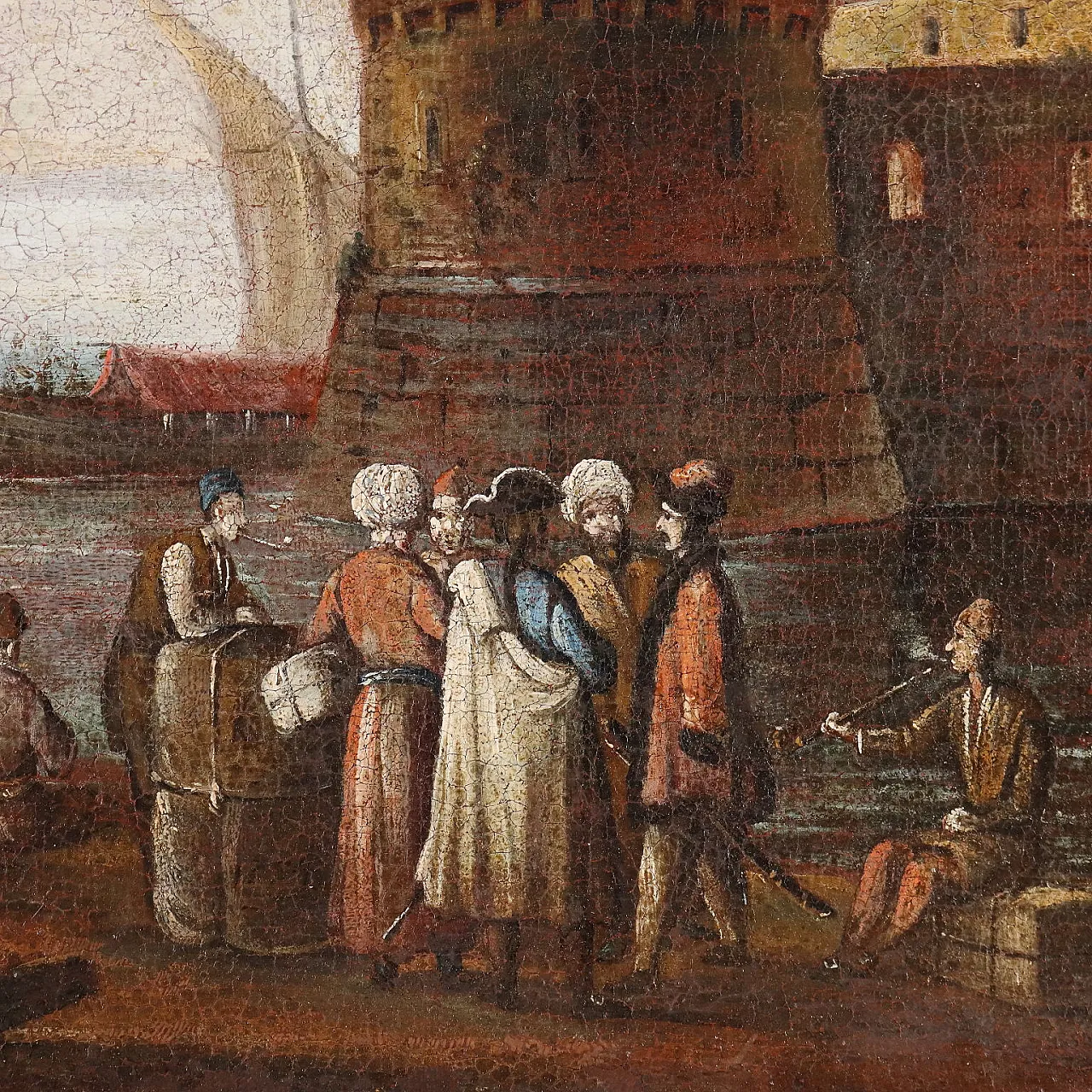Mediterranean port scene, oil on canvas, 18th century 4