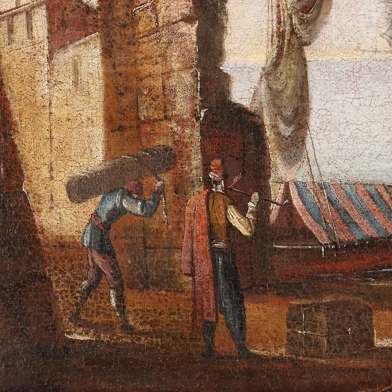 Mediterranean port scene, oil on canvas, 18th century 5