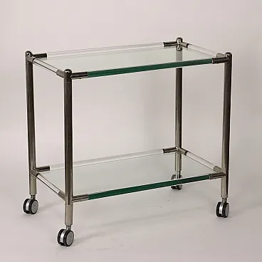 Glass and chrome-plated metal serving trolley, 1980s