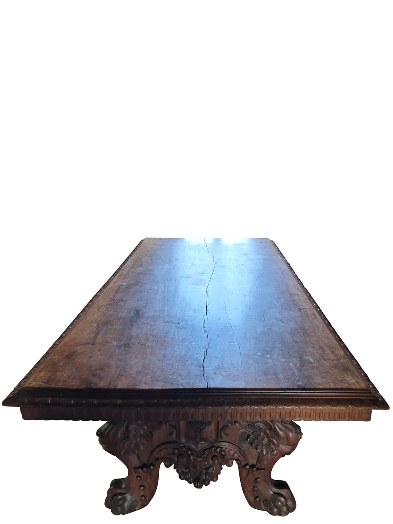 Monumental Neo-Renaissance Florentine table in carved walnut, 20th c. 2