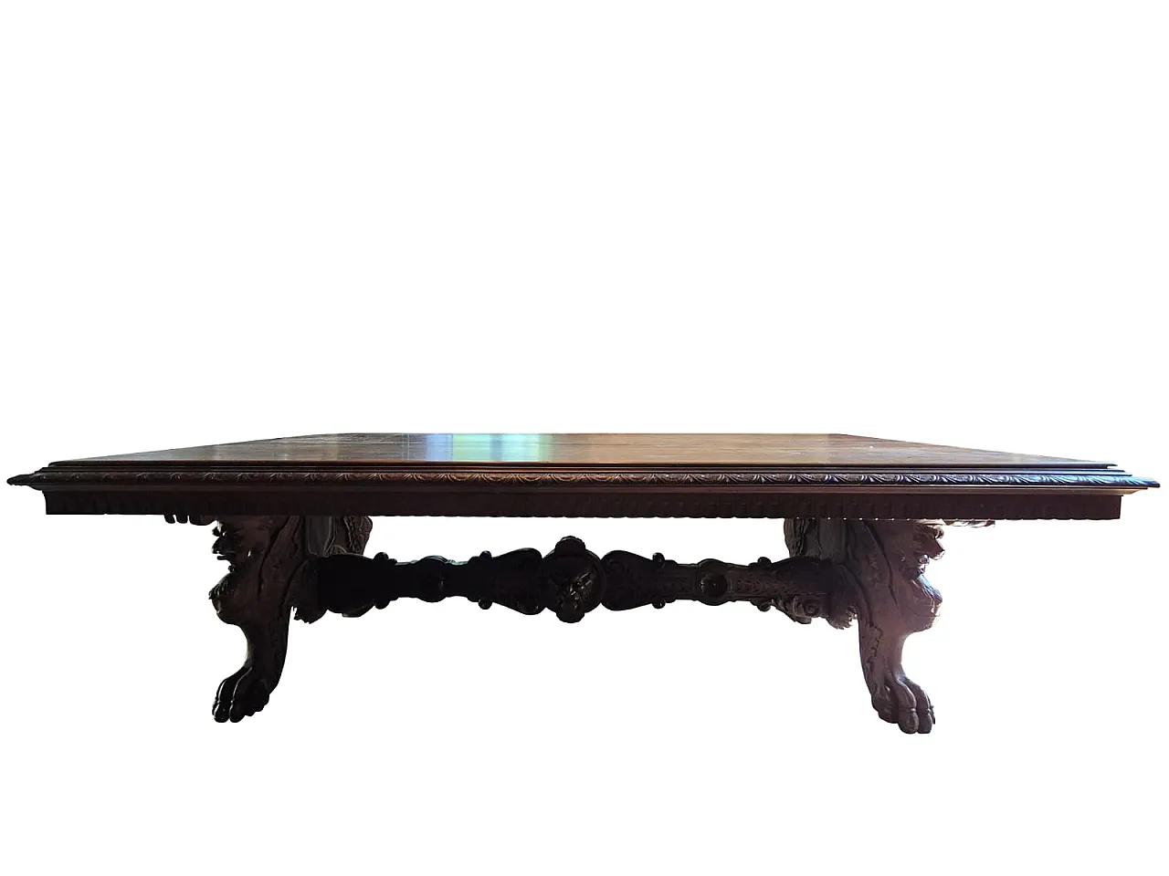 Monumental Neo-Renaissance Florentine table in carved walnut, 20th c. 4