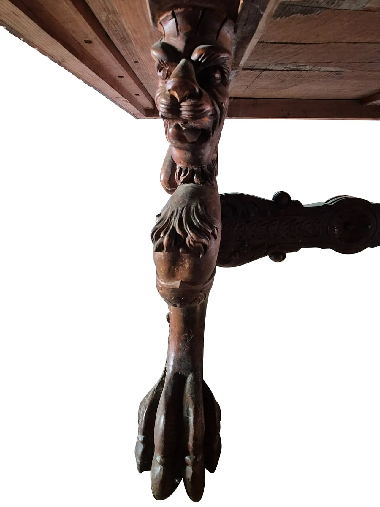 Monumental Neo-Renaissance Florentine table in carved walnut, 20th c. 10