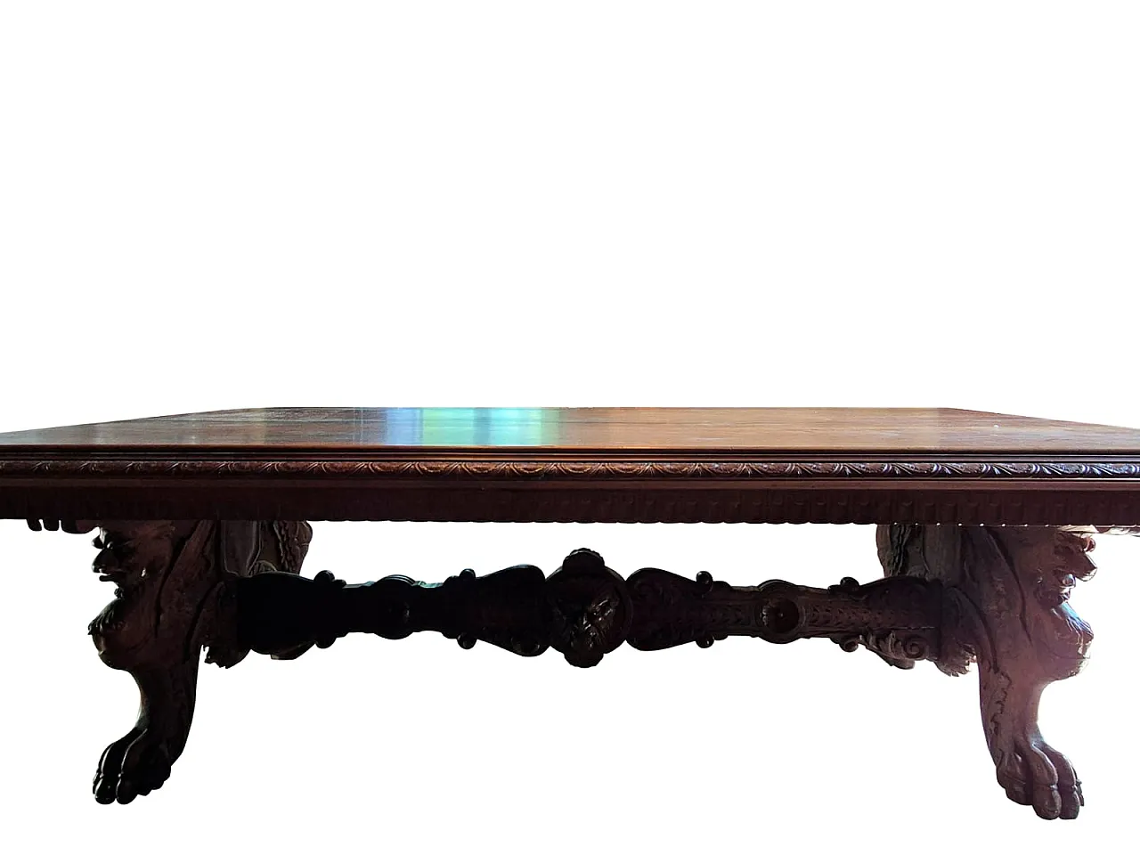 Monumental Neo-Renaissance Florentine table in carved walnut, 20th c. 11
