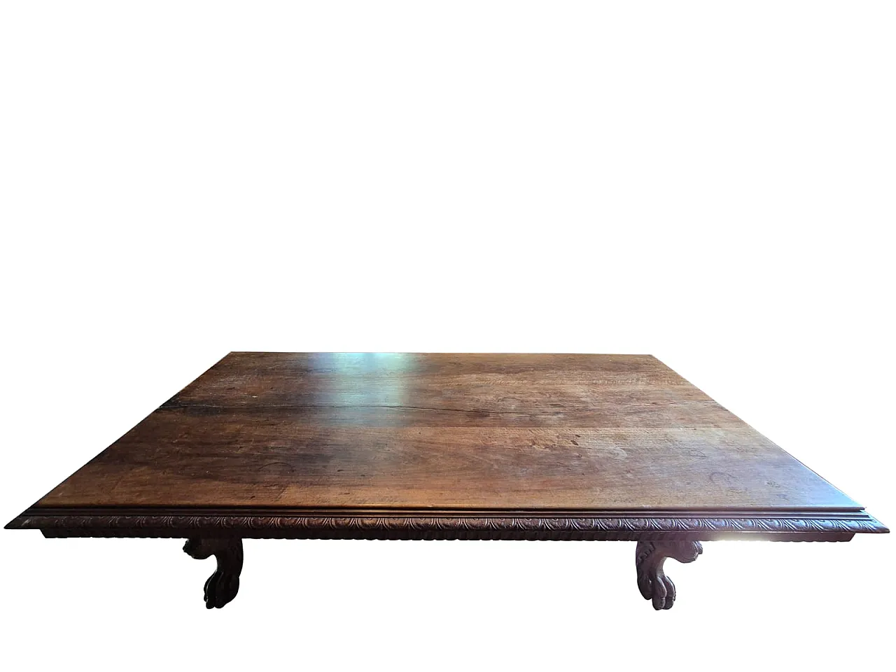 Monumental Neo-Renaissance Florentine table in carved walnut, 20th c. 12