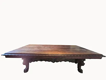 Tavolo Monumentale Neorinascimentale Fiorentino in noce intagliata