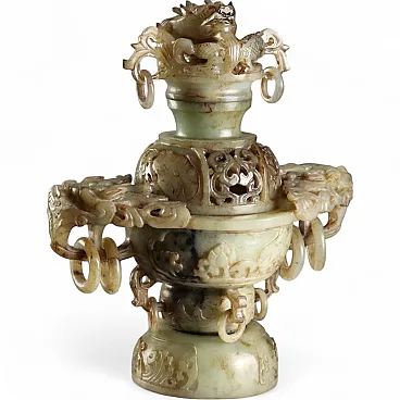 Richly carved jade censer, 20th century