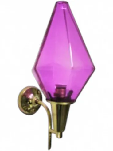 Brass wall lamp with llac Murano glass, 1950s