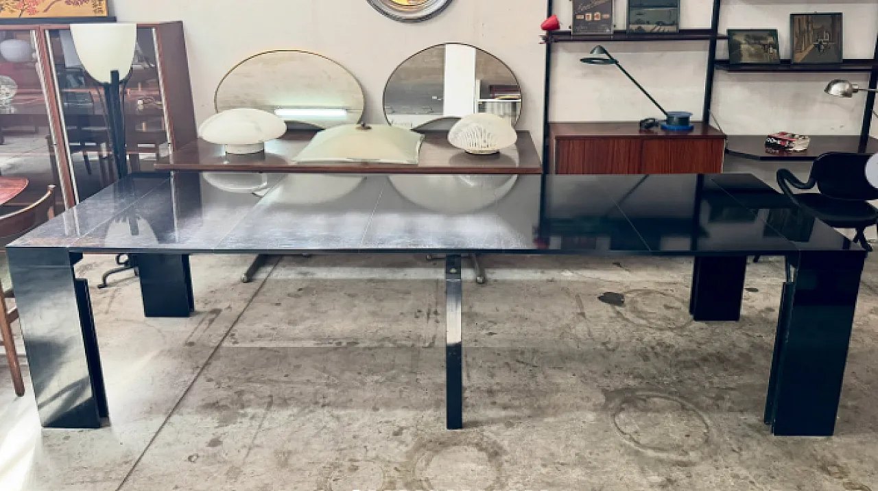 Black lacquered metal extendable console table, 1980s 1