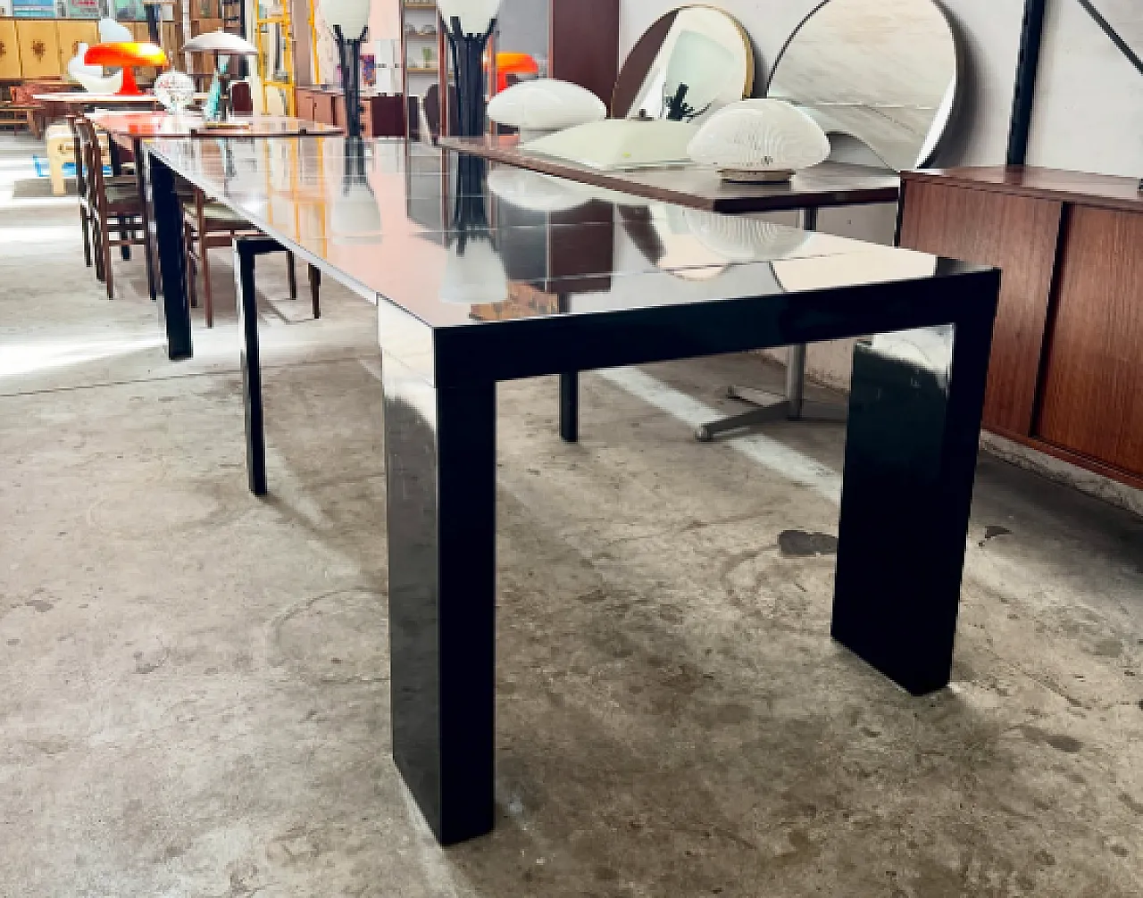 Black lacquered metal extendable console table, 1980s 2