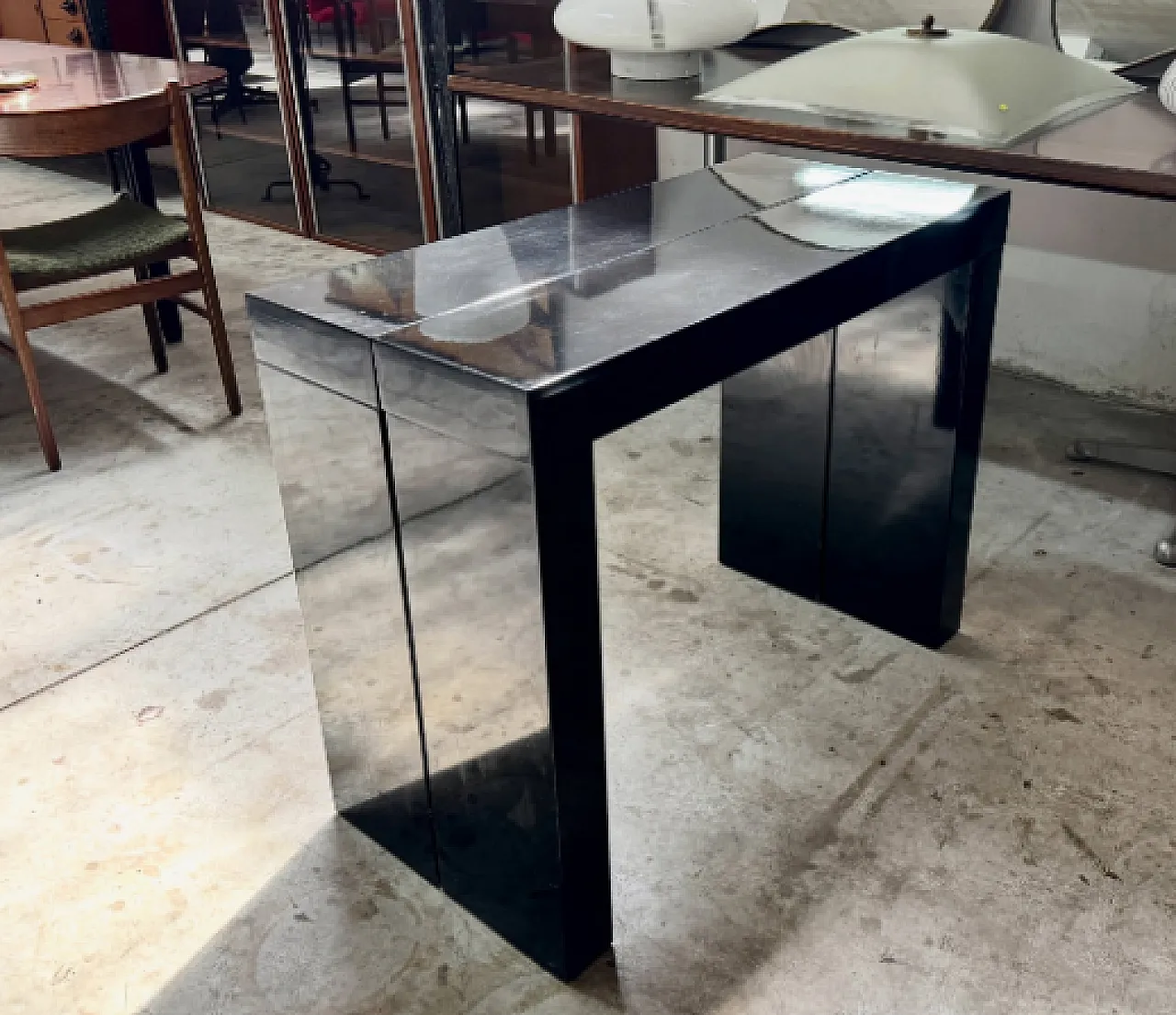 Black lacquered metal extendable console table, 1980s 3