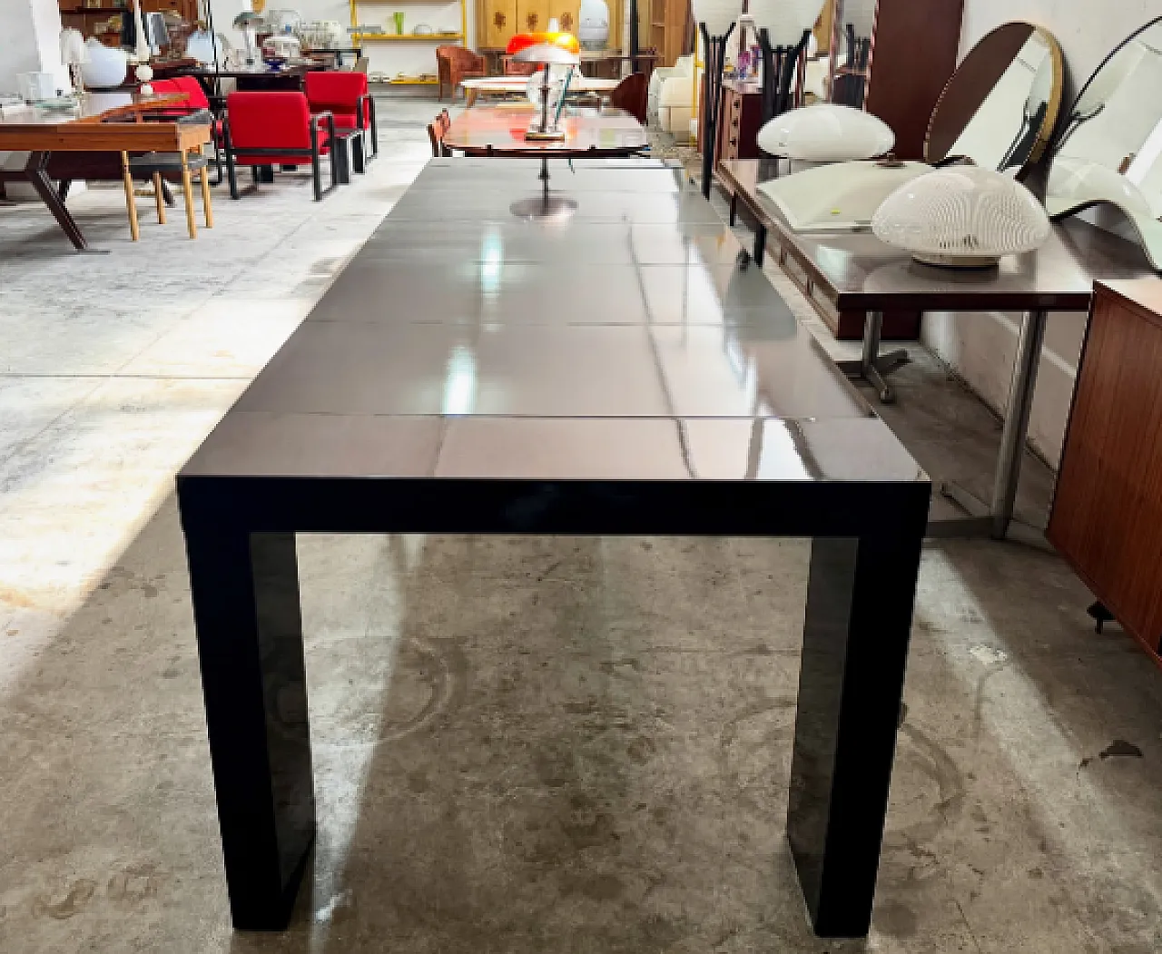 Black lacquered metal extendable console table, 1980s 4