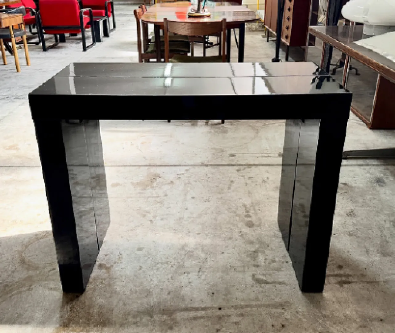 Black lacquered metal extendable console table, 1980s 5