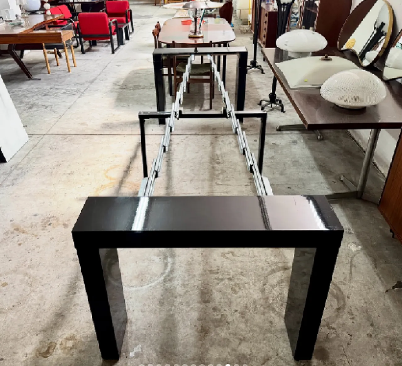 Black lacquered metal extendable console table, 1980s 10