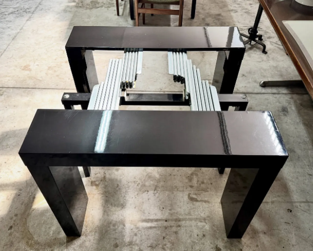 Black lacquered metal extendable console table, 1980s 11