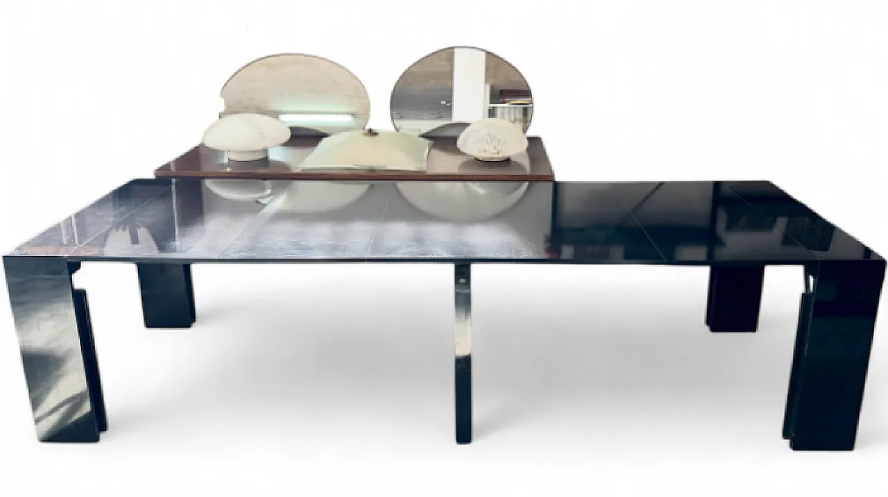 Black lacquered metal extendable console table, 1980s 13