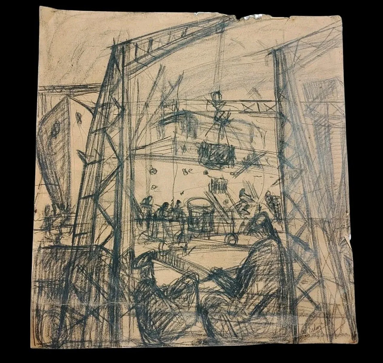 Cantiere, carbone su carta, anni '50 1