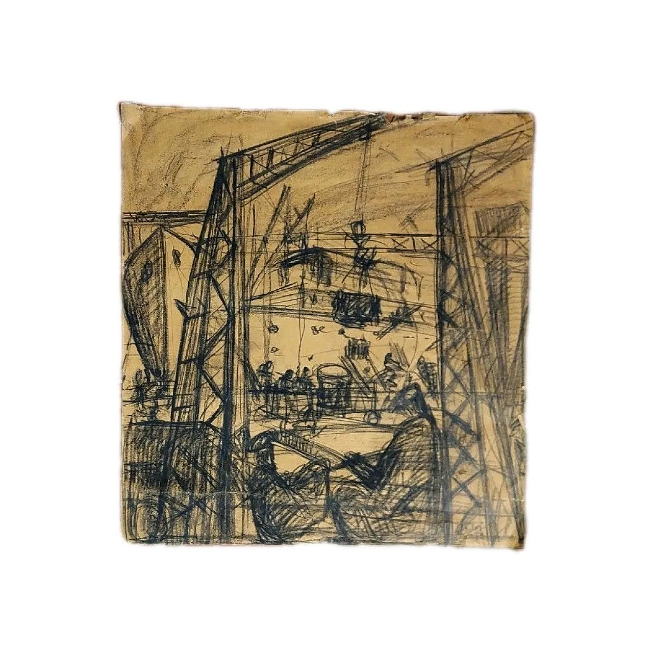 Cantiere, carbone su carta, anni '50 2