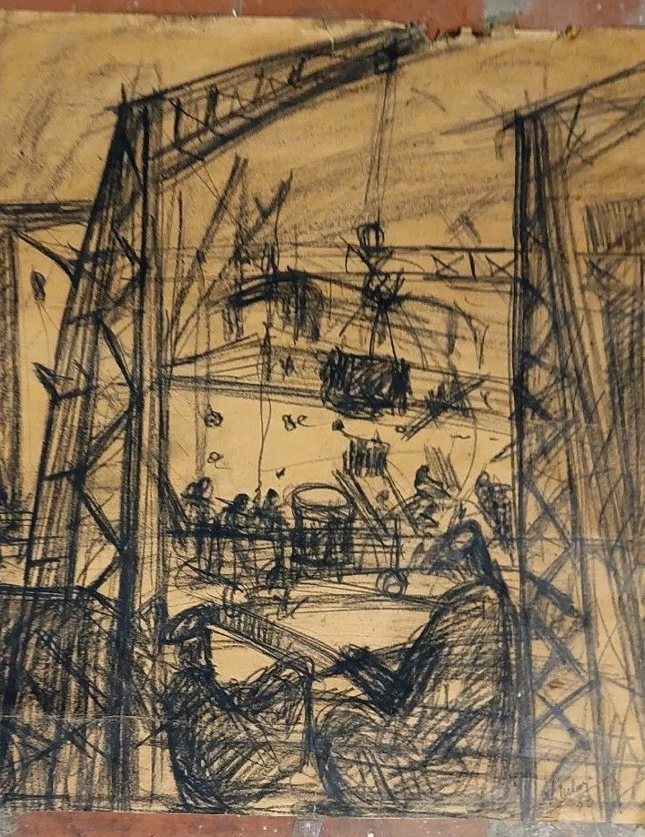 Cantiere, carbone su carta, anni '50 3