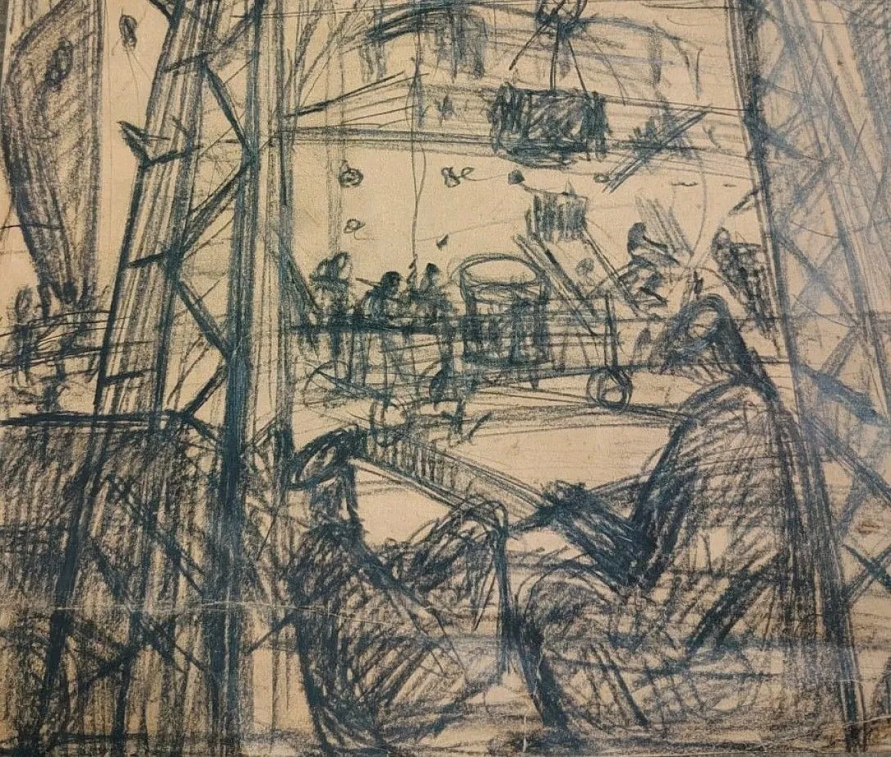 Cantiere, carbone su carta, anni '50 4