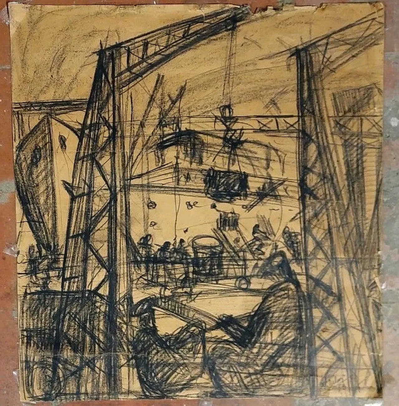 Cantiere, carbone su carta, anni '50 6