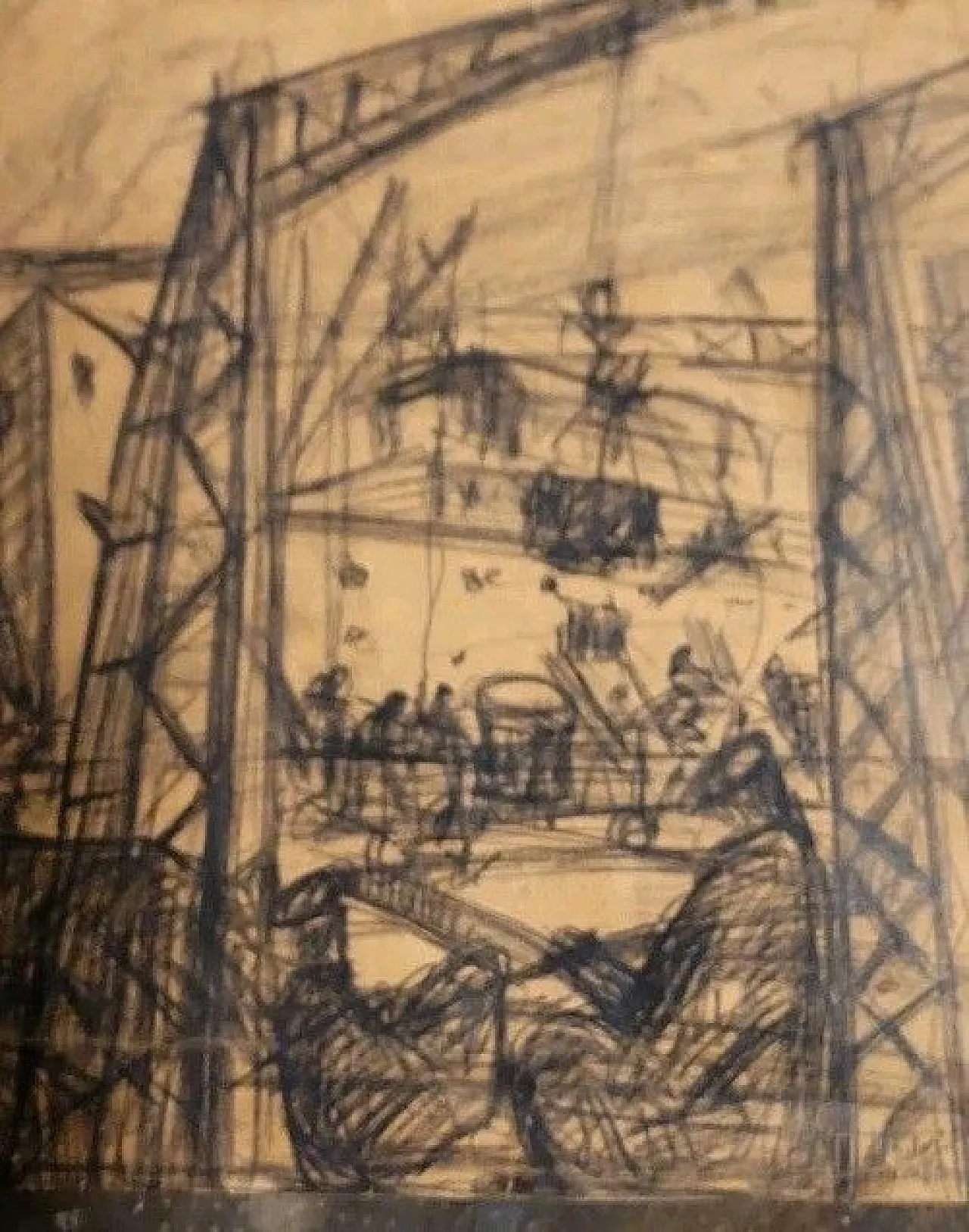 Cantiere, carbone su carta, anni '50 7