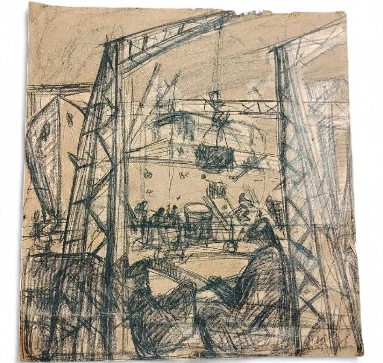 Cantiere, carbone su carta, anni '50 11