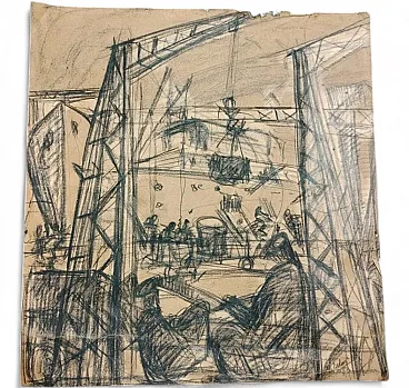 Cantiere, carbone su carta, anni '50