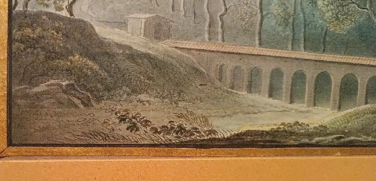 Paesaggio con acquedotto e ponte, acquerello su carta, '800 7