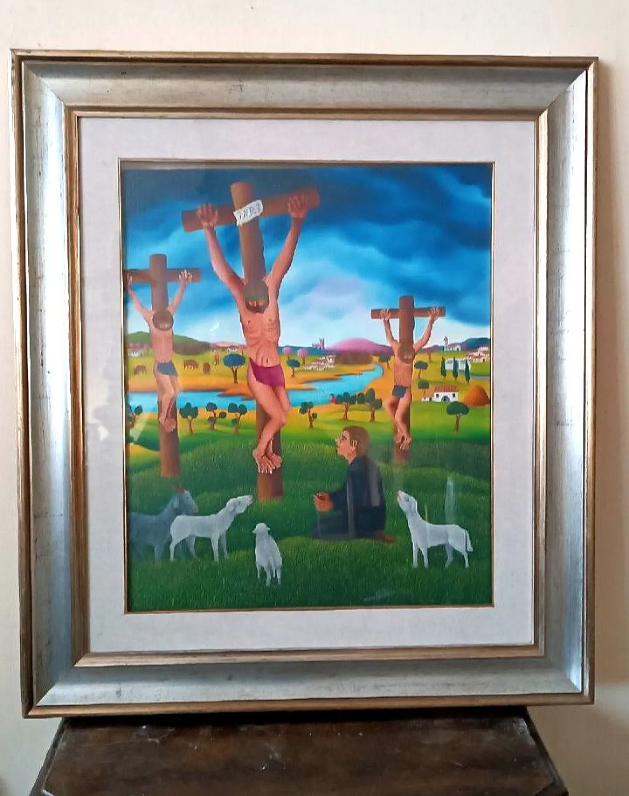 Crucifixion Naif by Cesare Marchesini, oil on canvas, 1930s 1