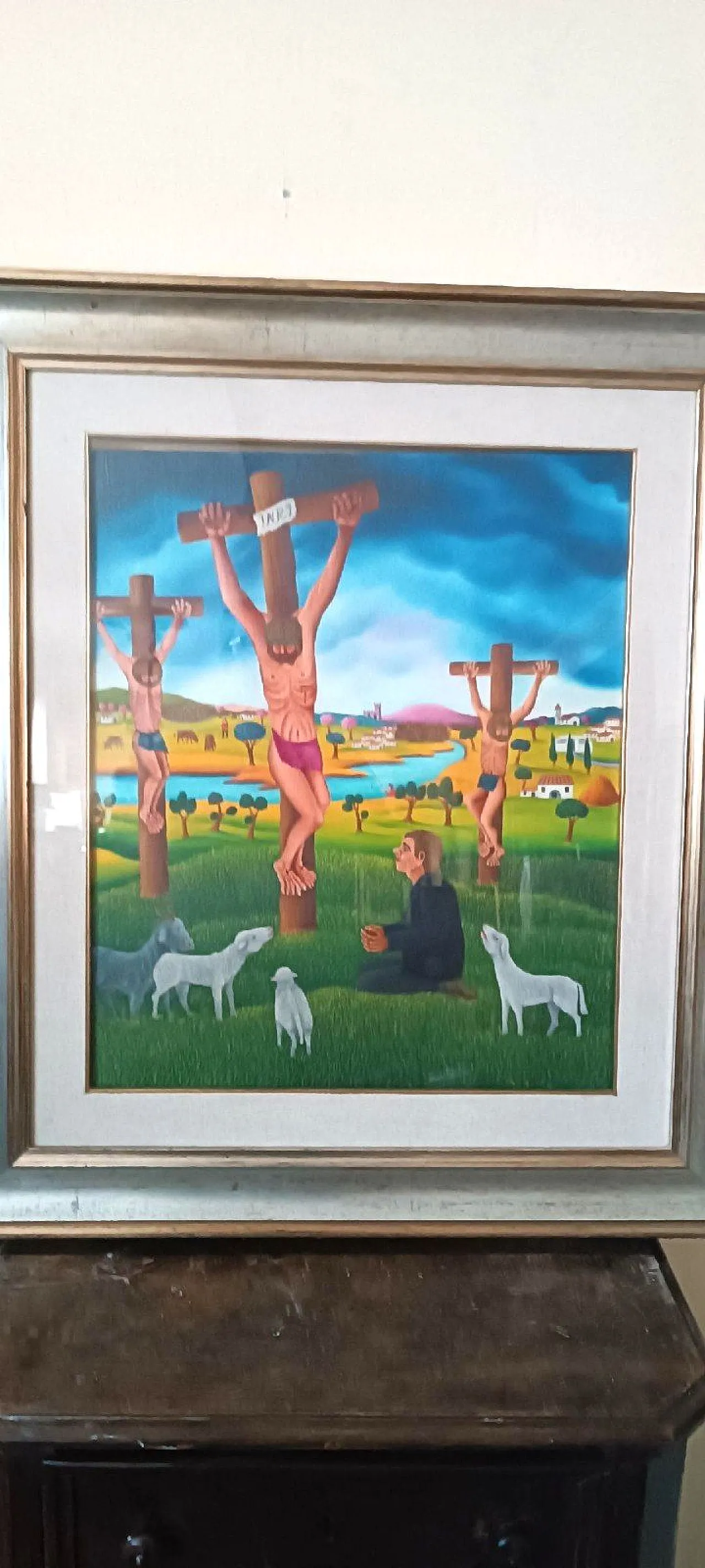 Crucifixion Naif by Cesare Marchesini, oil on canvas, 1930s 2