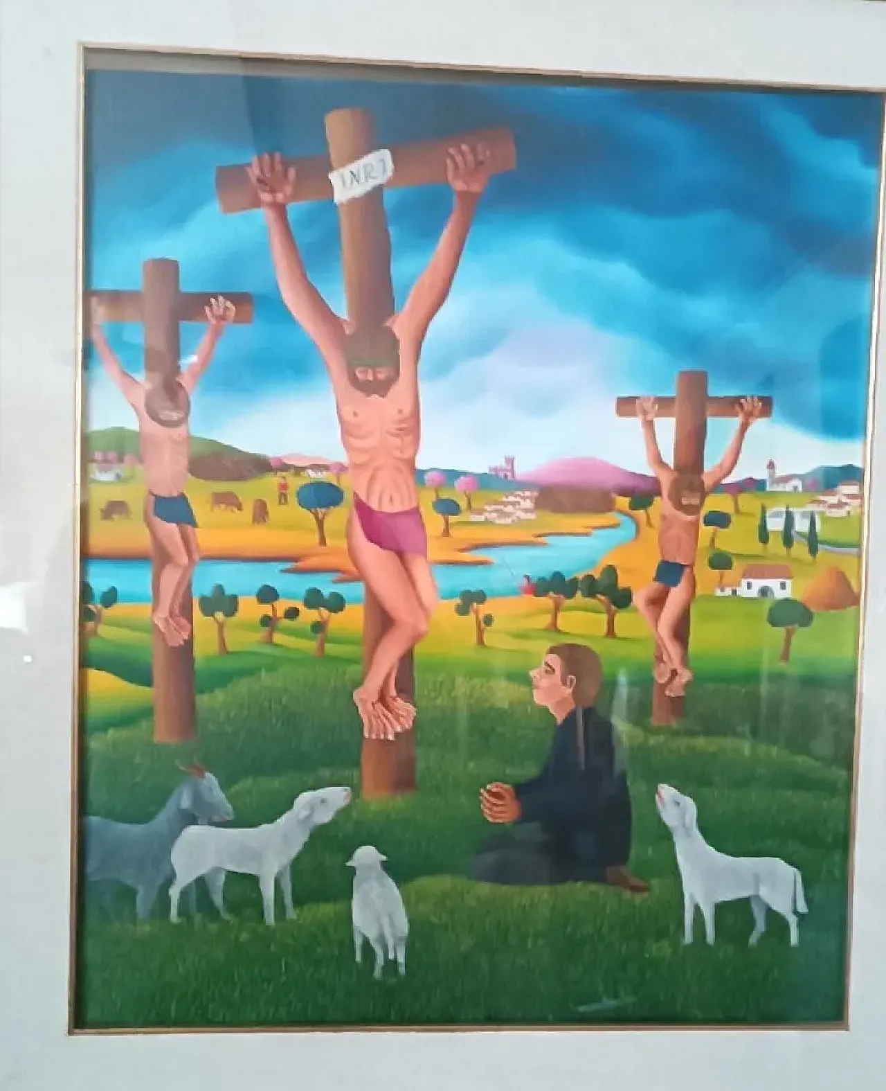 Crucifixion Naif by Cesare Marchesini, oil on canvas, 1930s 3
