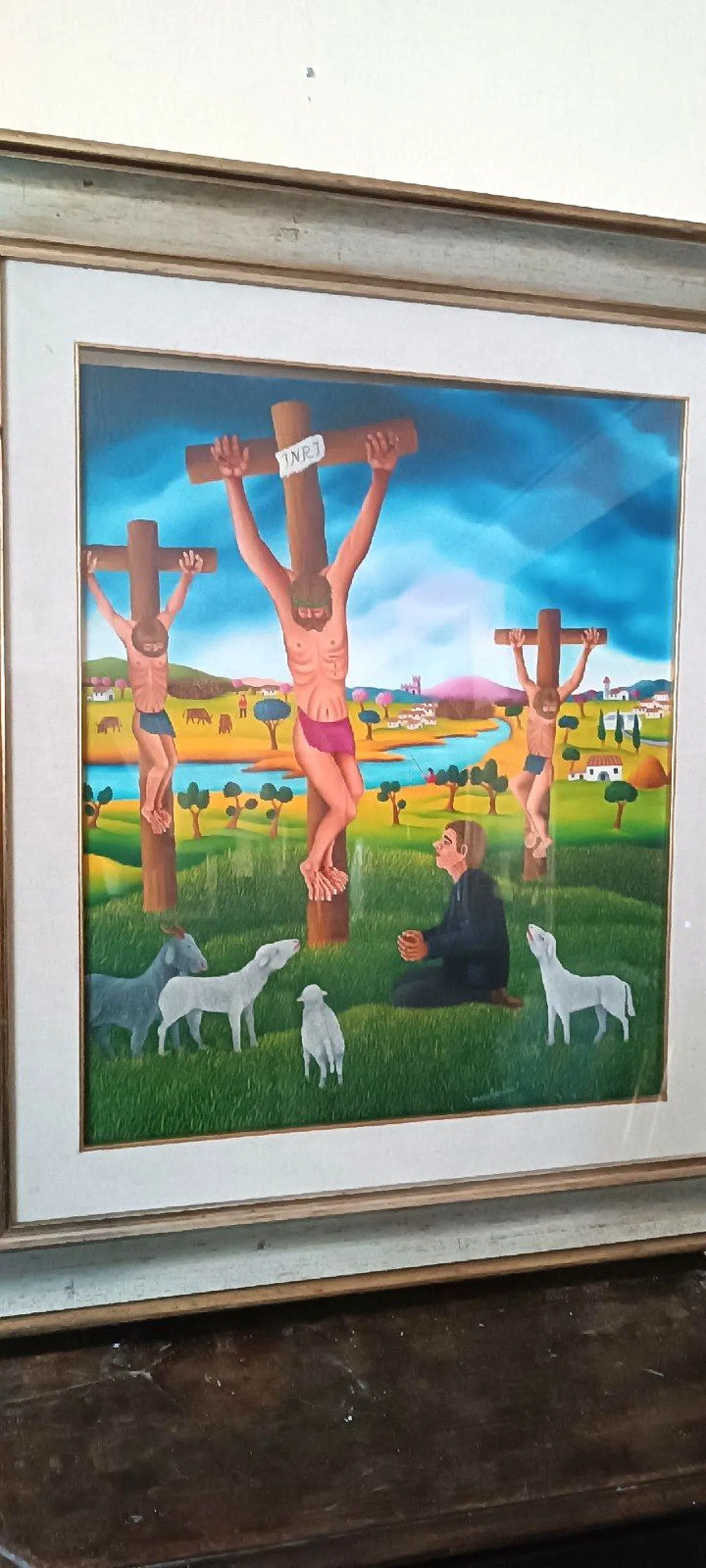 Crucifixion Naif by Cesare Marchesini, oil on canvas, 1930s 4