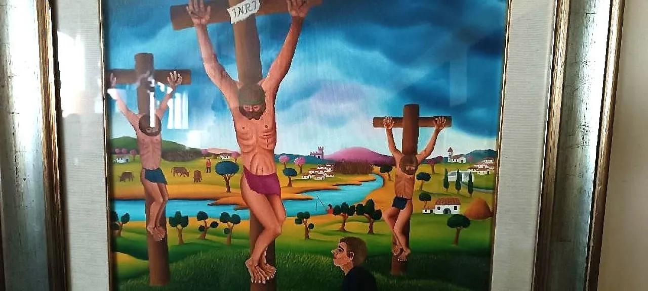 Crucifixion Naif by Cesare Marchesini, oil on canvas, 1930s 6